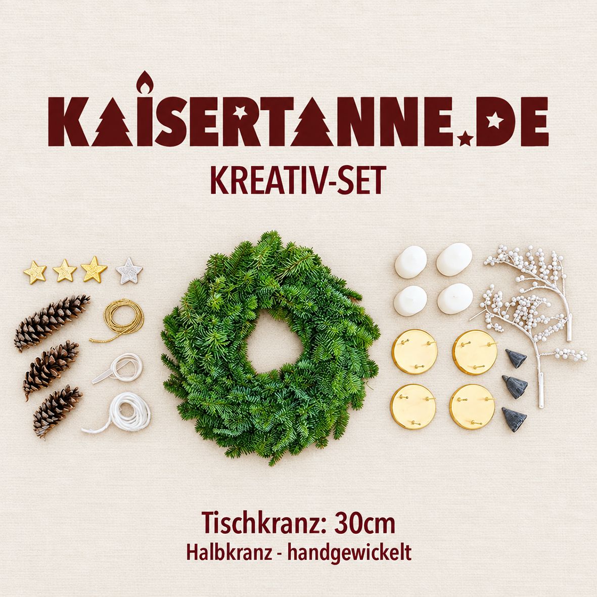 Adventskranz Gold/Creme (30 cm) - Kreativ-Set 2